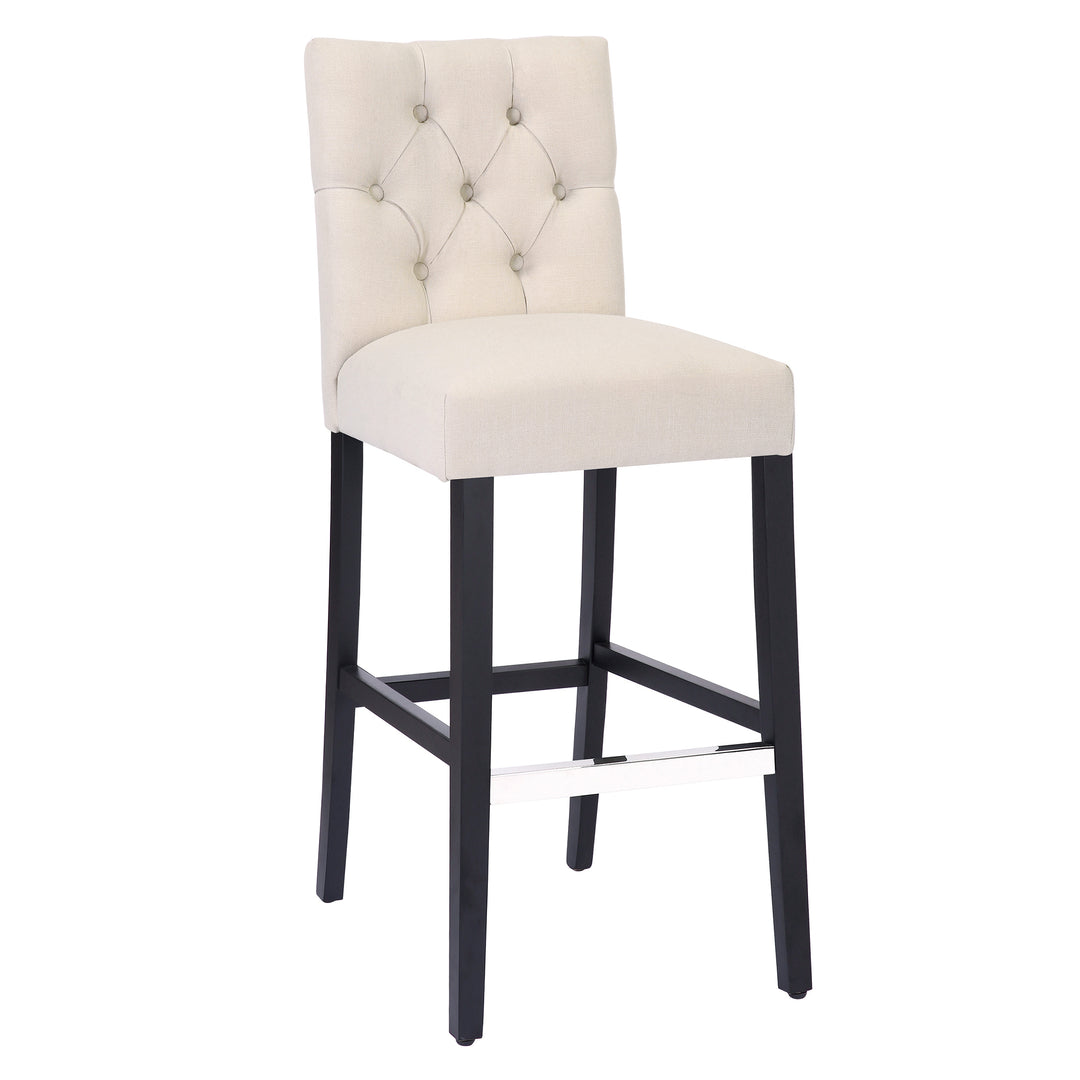 Hayes 29" Linen Fabric Tufted Bar Stool, Black