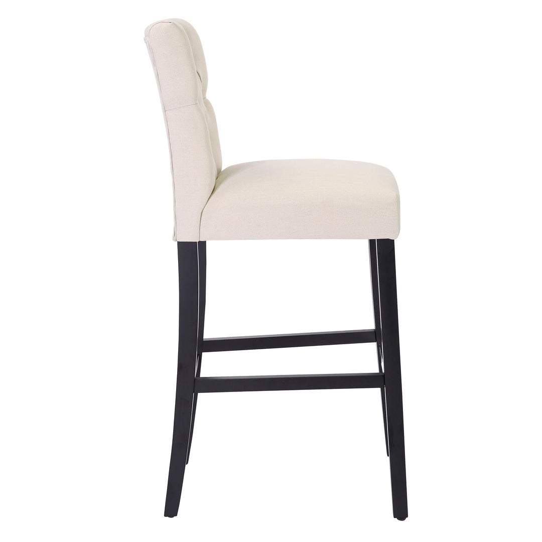 Hayes 29" Linen Fabric Tufted Bar Stool, Black