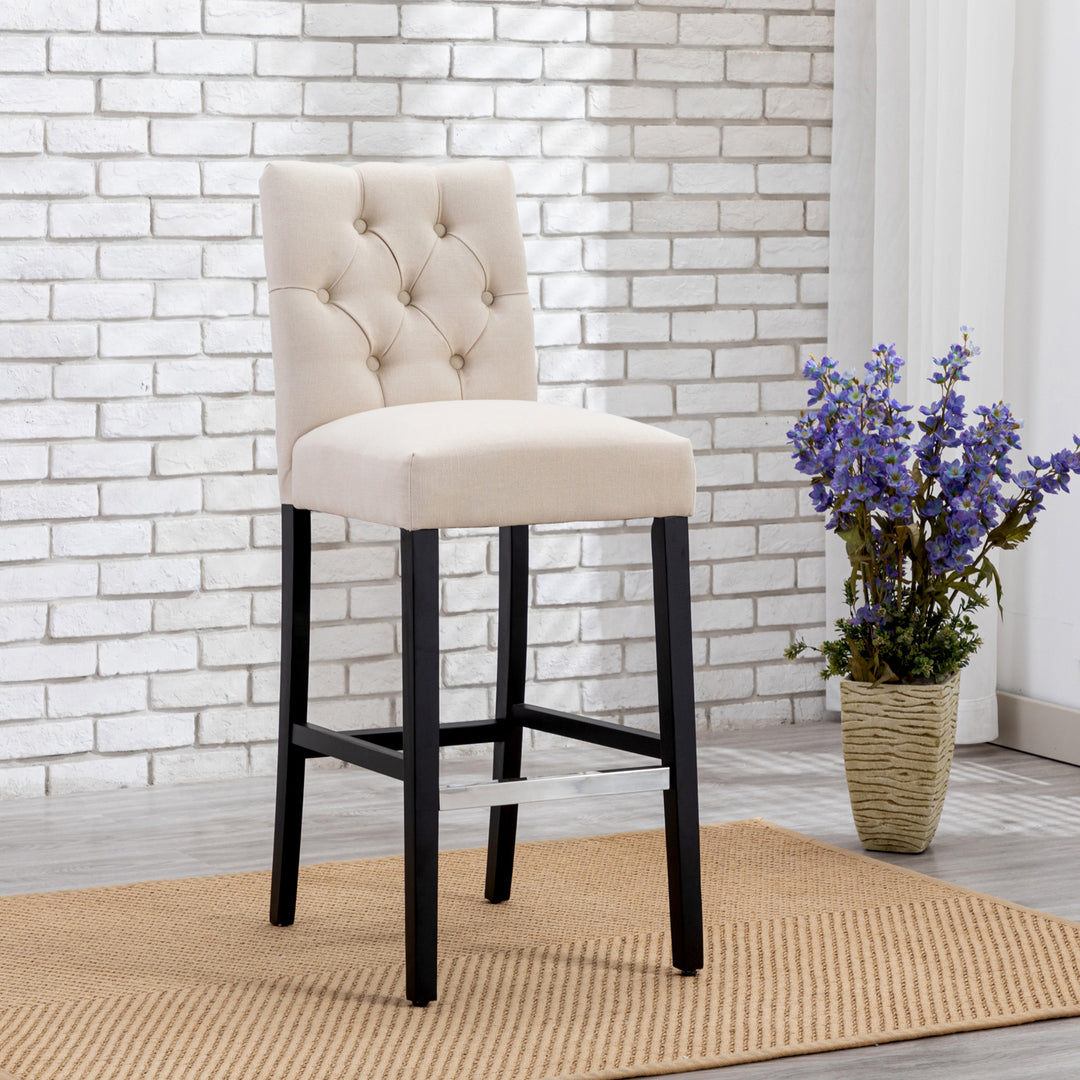 Hayes 29" Linen Fabric Tufted Bar Stool, Black