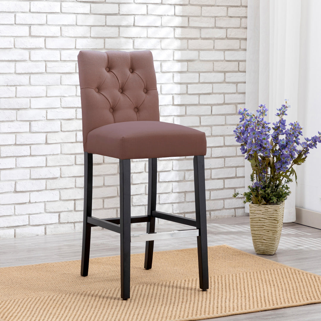 Hayes 29" Linen Fabric Tufted Bar Stool, Black