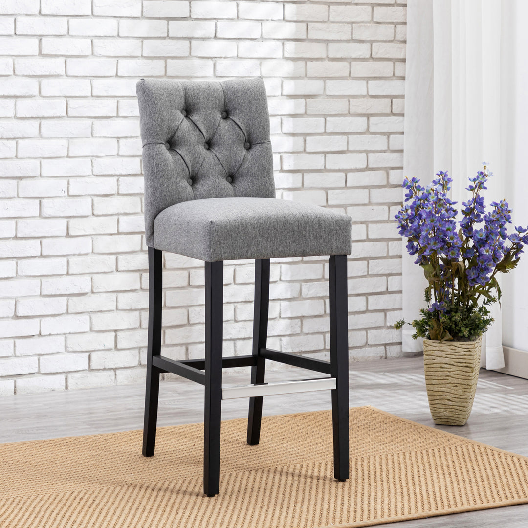 Hayes 29" Linen Fabric Tufted Bar Stool, Black