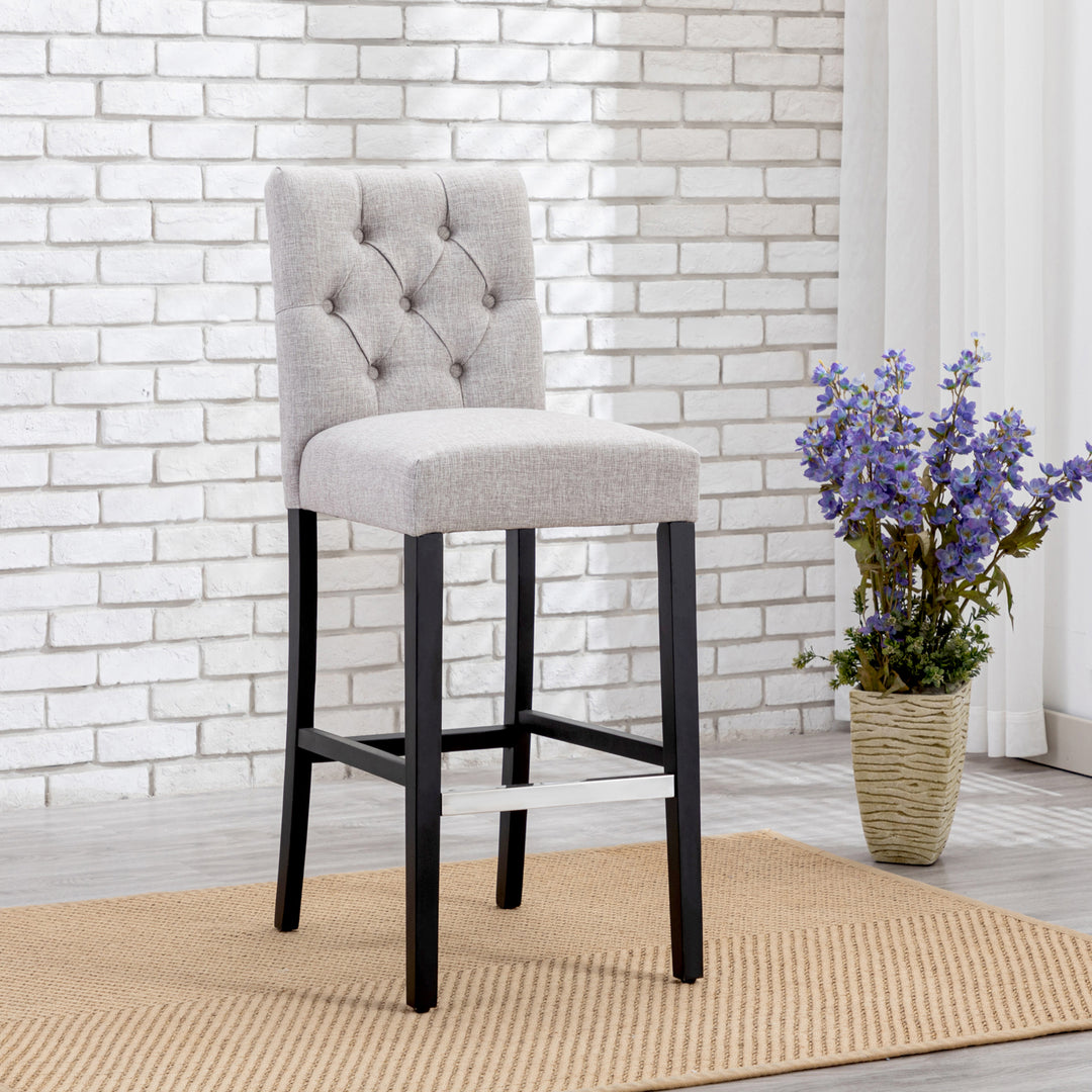 Hayes 29" Linen Fabric Tufted Bar Stool, Black