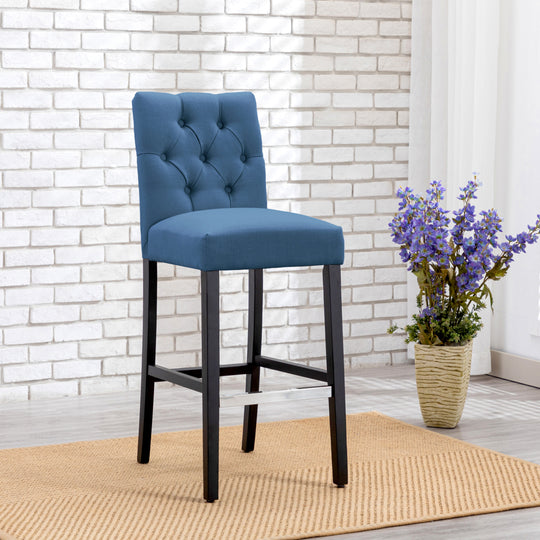 Hayes 29" Linen Fabric Tufted Bar Stool, Black