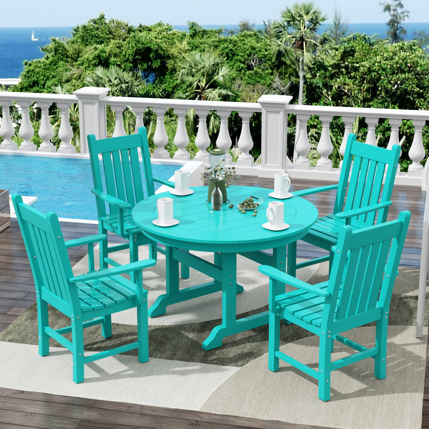 Malibu 5 Piece Outdoor Patio Dining Set Outdoor Round Table and Armchair