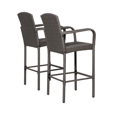 Melvi Outdoor Wicker Rattan Bar stool (Set of 2)