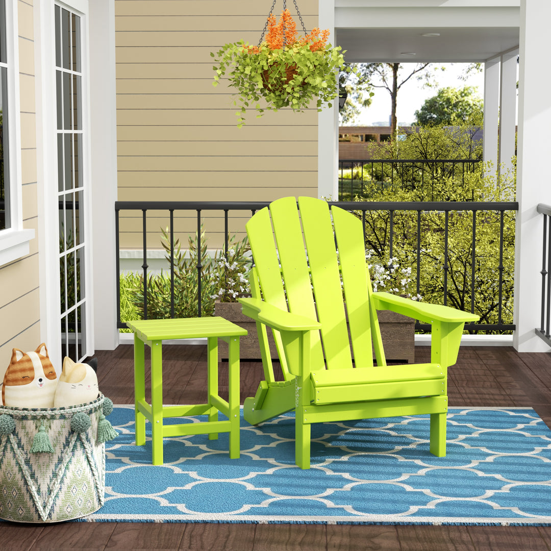 Malibu Outdoor Folding Poly Adirondack Chair with Side Table Set