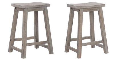 Reed 24" Solid Wood Saddle Counter Stool (Set of 2)