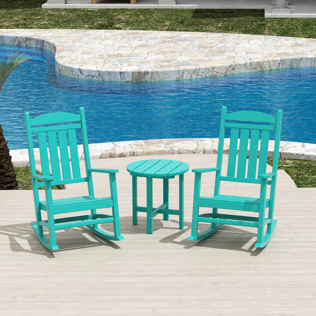 Malibu 3-Piece Outdoor Patio Porch Rocking Chair with Side Table Set