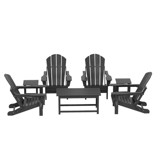 Malibu Outdoor Folding Poly Adirondack Chair with Coffee Table Side Table 7 Pieces Set