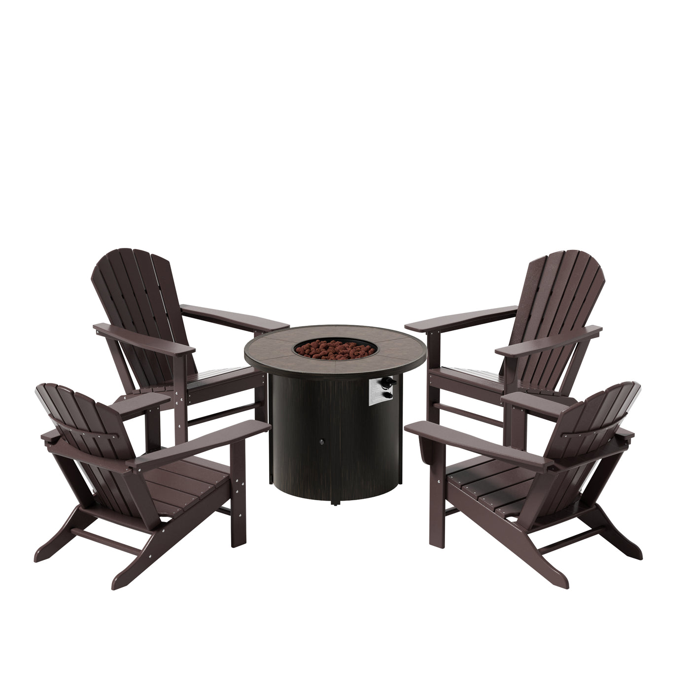 Dylan Outdoor Patio Adirondack Chair with Round Fire Pit Table Sets