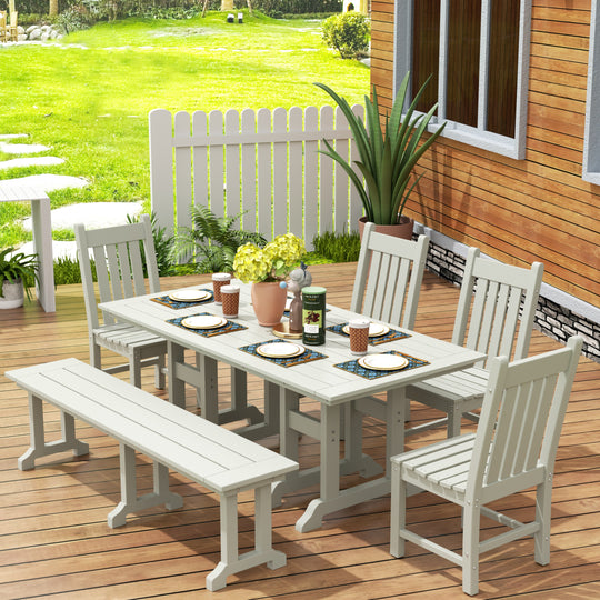 Malibu 6 Piece Outdoor Patio Dining Set Outdoor Table and Side Chair Bench