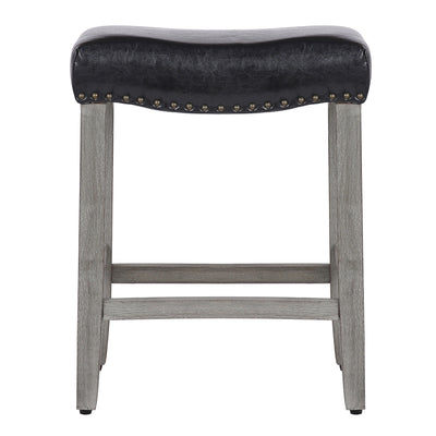Lenox 24" Upholstered Saddle Seat Counter Stool (Set of 2), Antique Gray