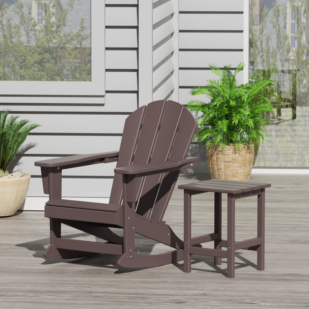 Malibu Outdoor Patio Rocking Adirondack Chairs with Side Table Set