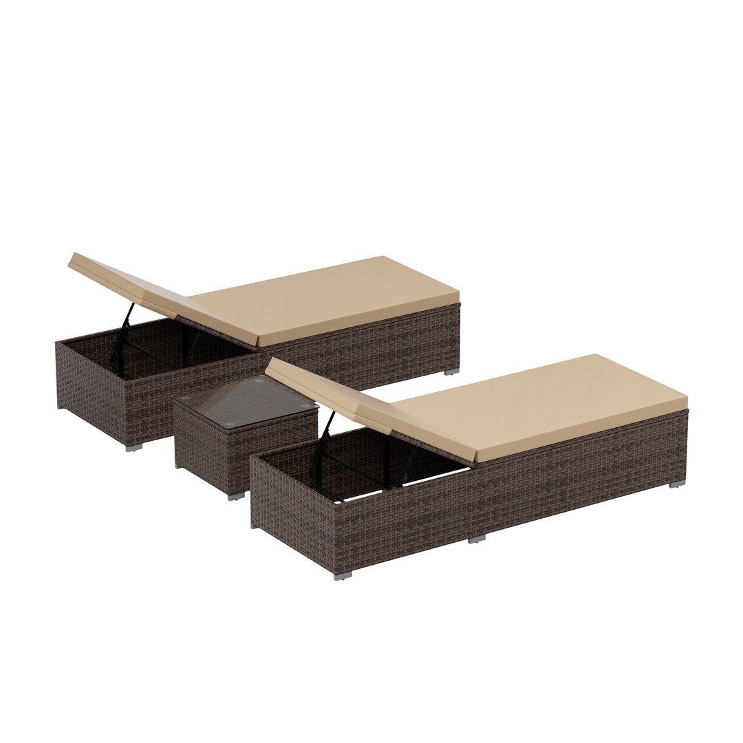 Muriel 3-Piece Outdoor Wicker Chaise Lounge with Side Table Set