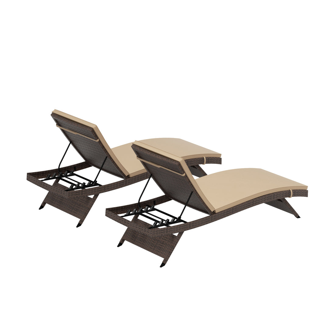 Somerset Brown Rattan Wicker Chaise Lounge with Cushion (Set of 2)