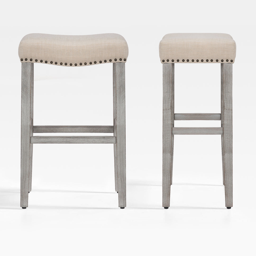 Lenox 29" Upholstered Saddle Seat Bar Stool (Set of 2), Antique Gray