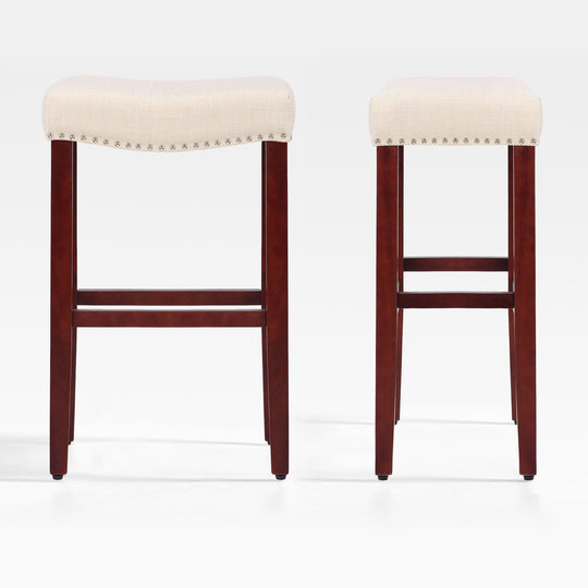 Lenox 29" Upholstered Saddle Seat Bar Stool (Set of 2), Cherry Red