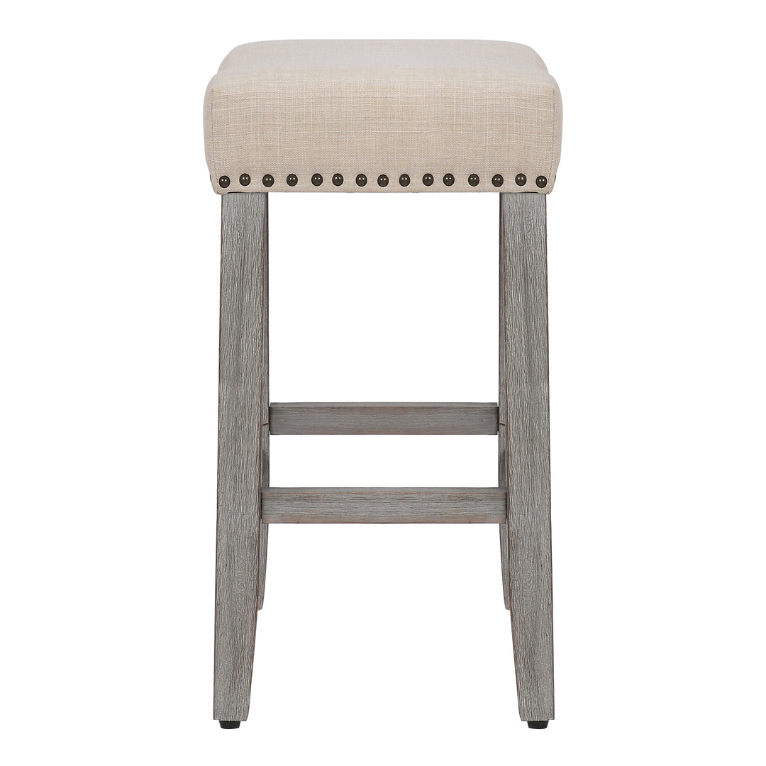 Lenox 24" Upholstered Saddle Seat Counter Stool, Antique Gray