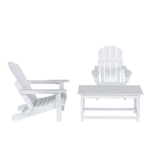 Malibu Outdoor Folding Poly Adirondack Chair with Coffee Table 3 Pieces Set