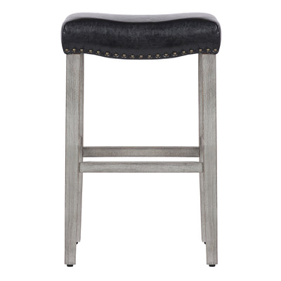 Lenox 29" Upholstered Saddle Seat Bar Stool (Set of 2), Antique Gray