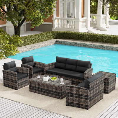 Helio 6-Piece Brown Wicker Outdoor Patio Conversation Sofa Set