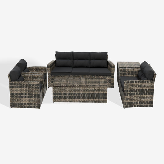 Helio 6-Piece Brown Wicker Outdoor Patio Conversation Sofa Set