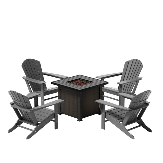 Dylan Outdoor Patio Adirondack Chair with Square Fire Pit Table Sets