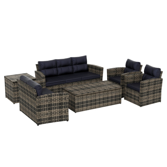 Helio 6-Piece Brown Wicker Outdoor Patio Conversation Sofa Set