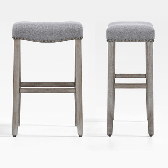 Lenox 29" Upholstered Saddle Seat Bar Stool (Set of 2), Antique Gray