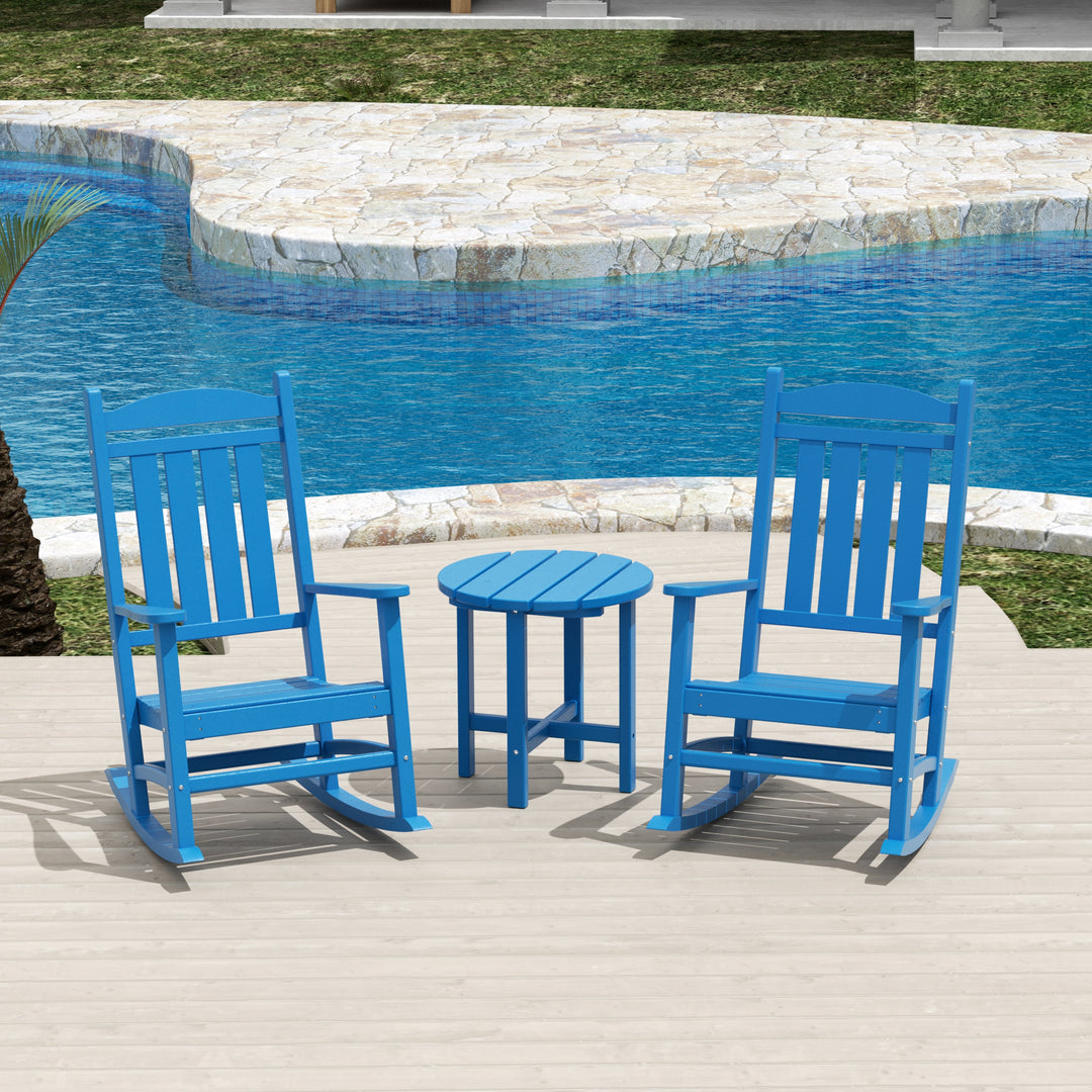 Malibu 3-Piece Outdoor Patio Porch Rocking Chair with Side Table Set