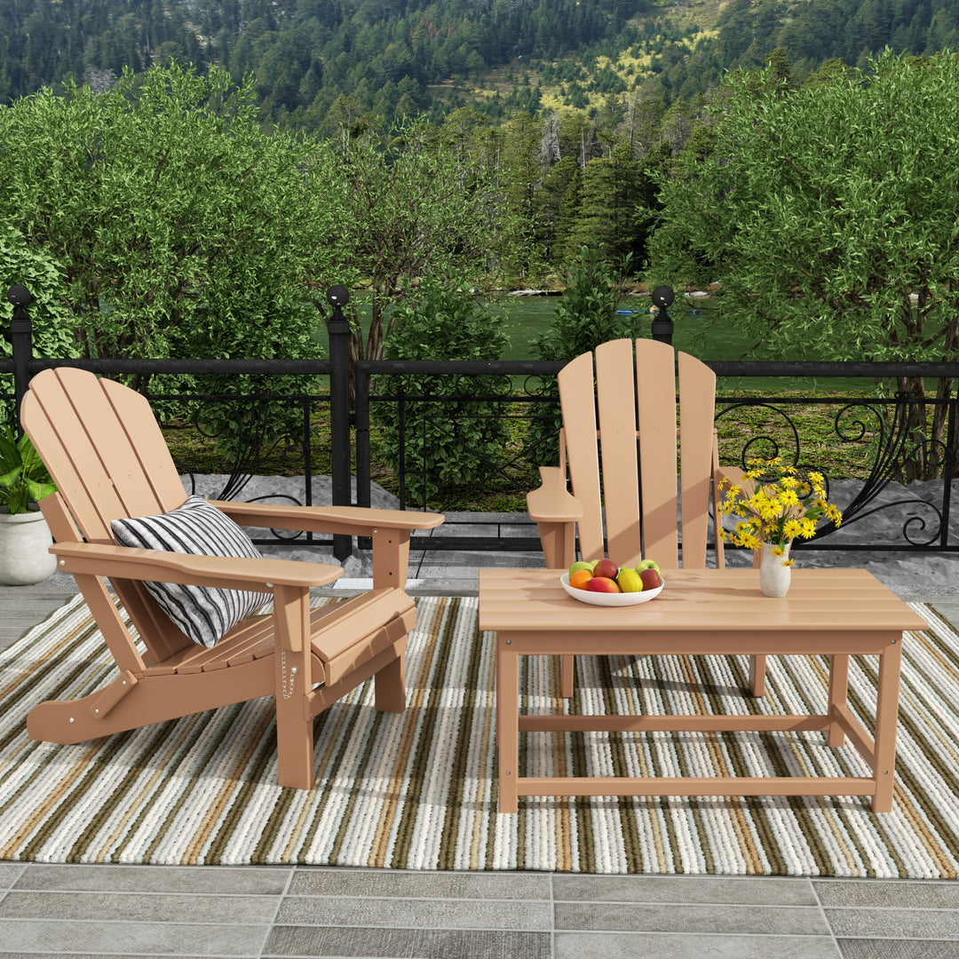 Malibu Outdoor Folding Poly Adirondack Chair with Coffee Table 3 Pieces Set