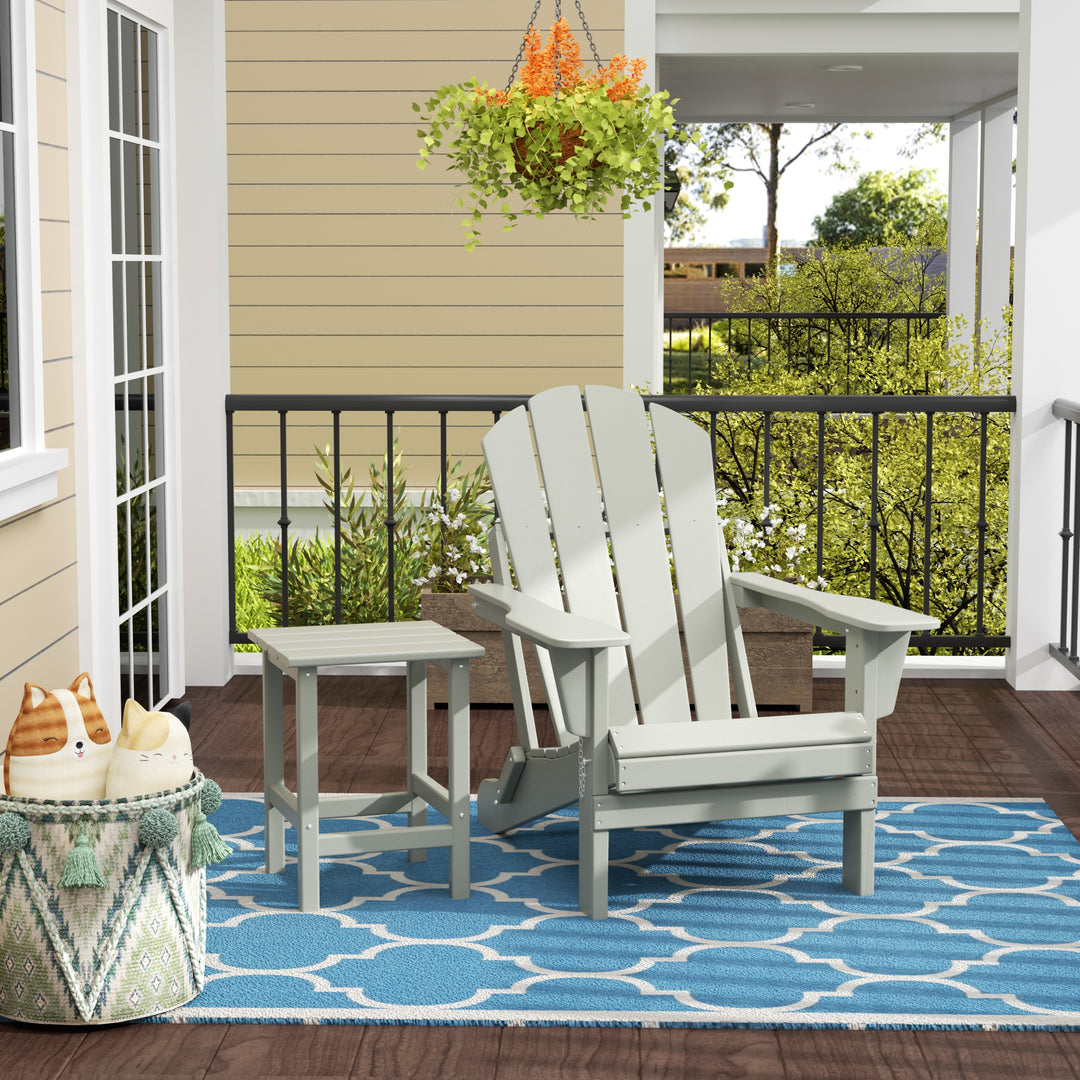 Malibu Outdoor Folding Poly Adirondack Chair with Side Table Set