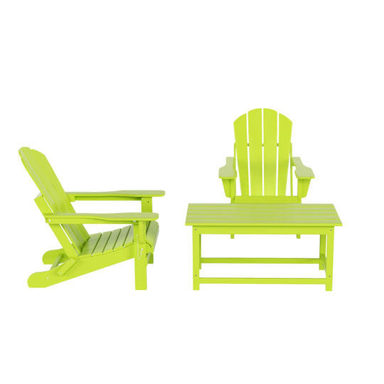 Malibu Outdoor Folding Poly Adirondack Chair with Coffee Table 3 Pieces Set