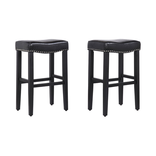 Lenox 29" Upholstered Saddle Seat Bar Stool (Set of 2), Black