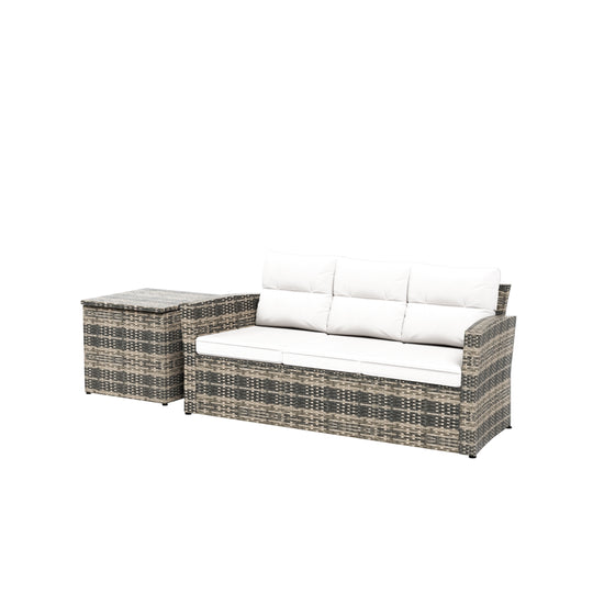 Helio 2-Piece Brown Wicker Outdoor Sofa with Cushions Side Table Set