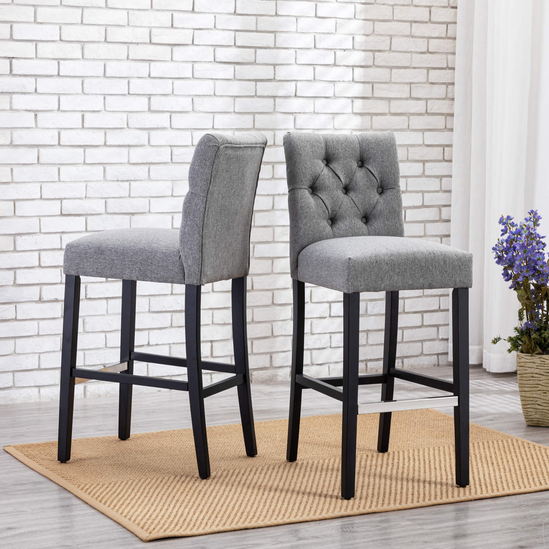 Hayes 29" Linen Fabric Tufted Bar Stool (Set of 2), Black