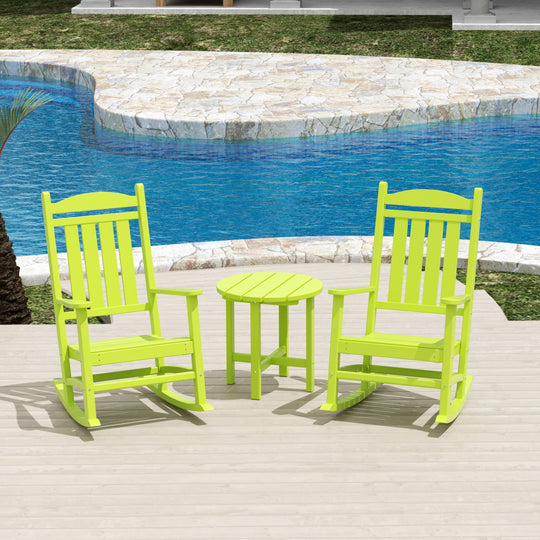 Malibu 3-Piece Outdoor Patio Porch Rocking Chair with Side Table Set