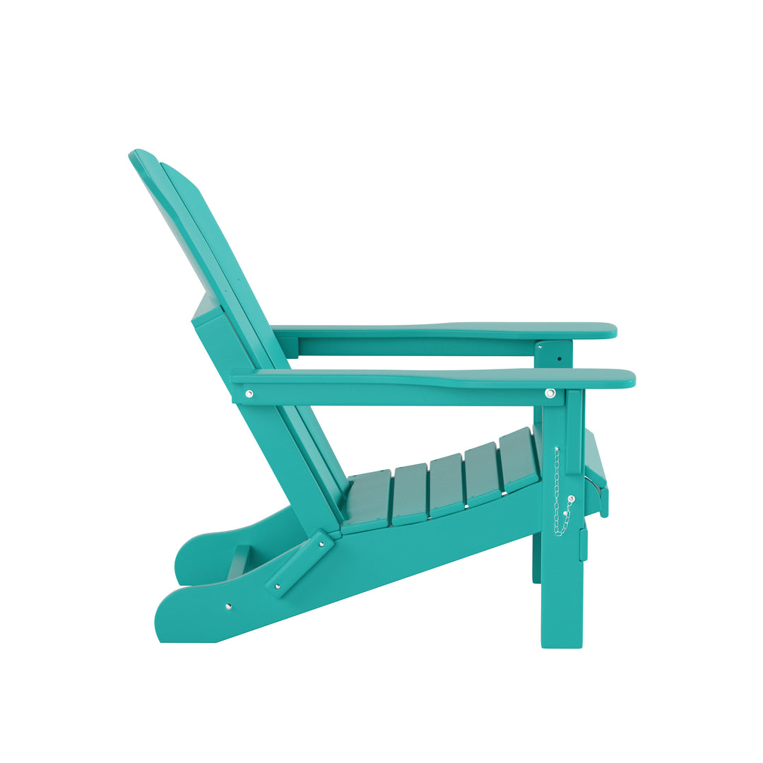 Malibu Outdoor Folding Poly Adirondack Chair with Side Table Set