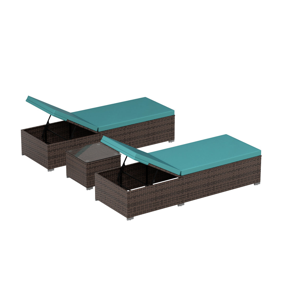 Muriel 3-Piece Outdoor Wicker Chaise Lounge with Side Table Set