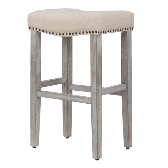 Lenox 29" Upholstered Saddle Seat Bar Stool (Set of 2), Antique Gray