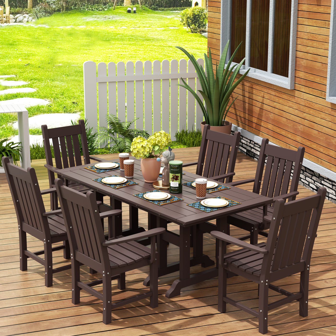 Malibu 7 Piece Outdoor Patio Dining Set Outdoor Dining Table with Armchair