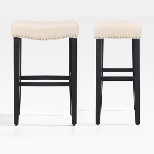 Lenox 29" Upholstered Saddle Seat Bar Stool (Set of 2), Black