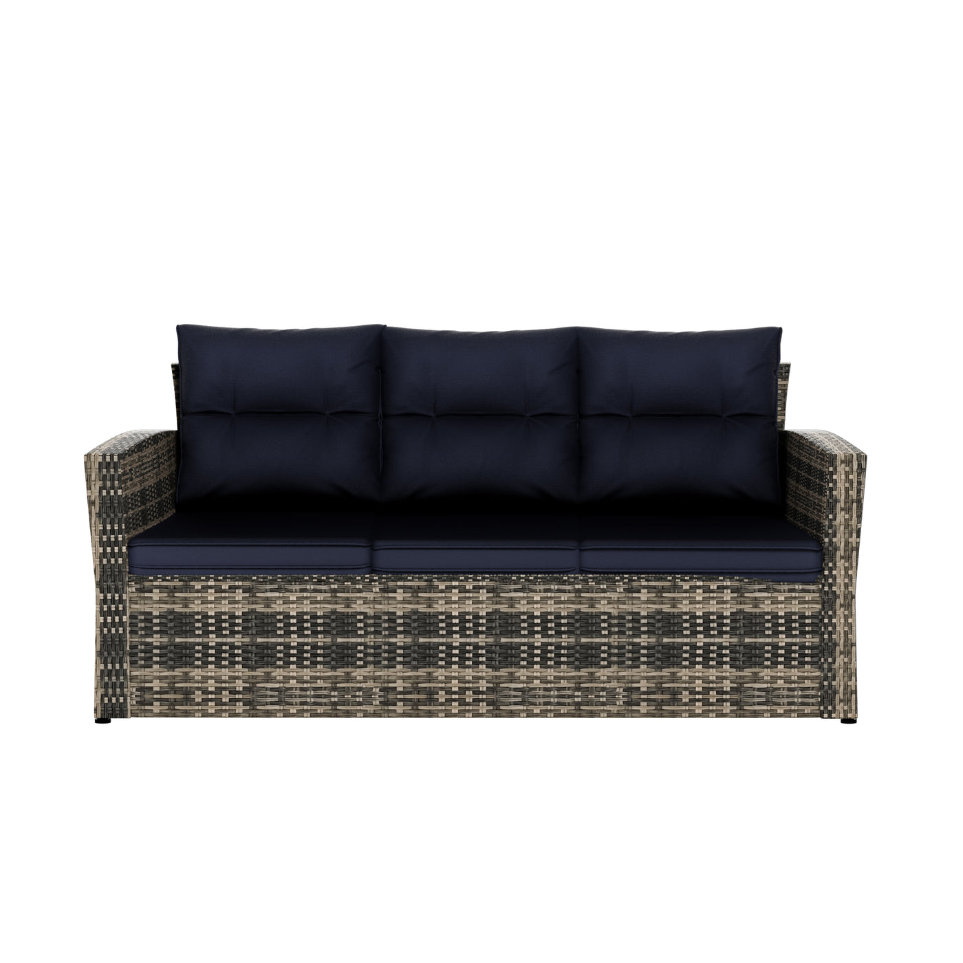 Helio 2-Piece Brown Wicker Outdoor Sofa with Cushions Side Table Set