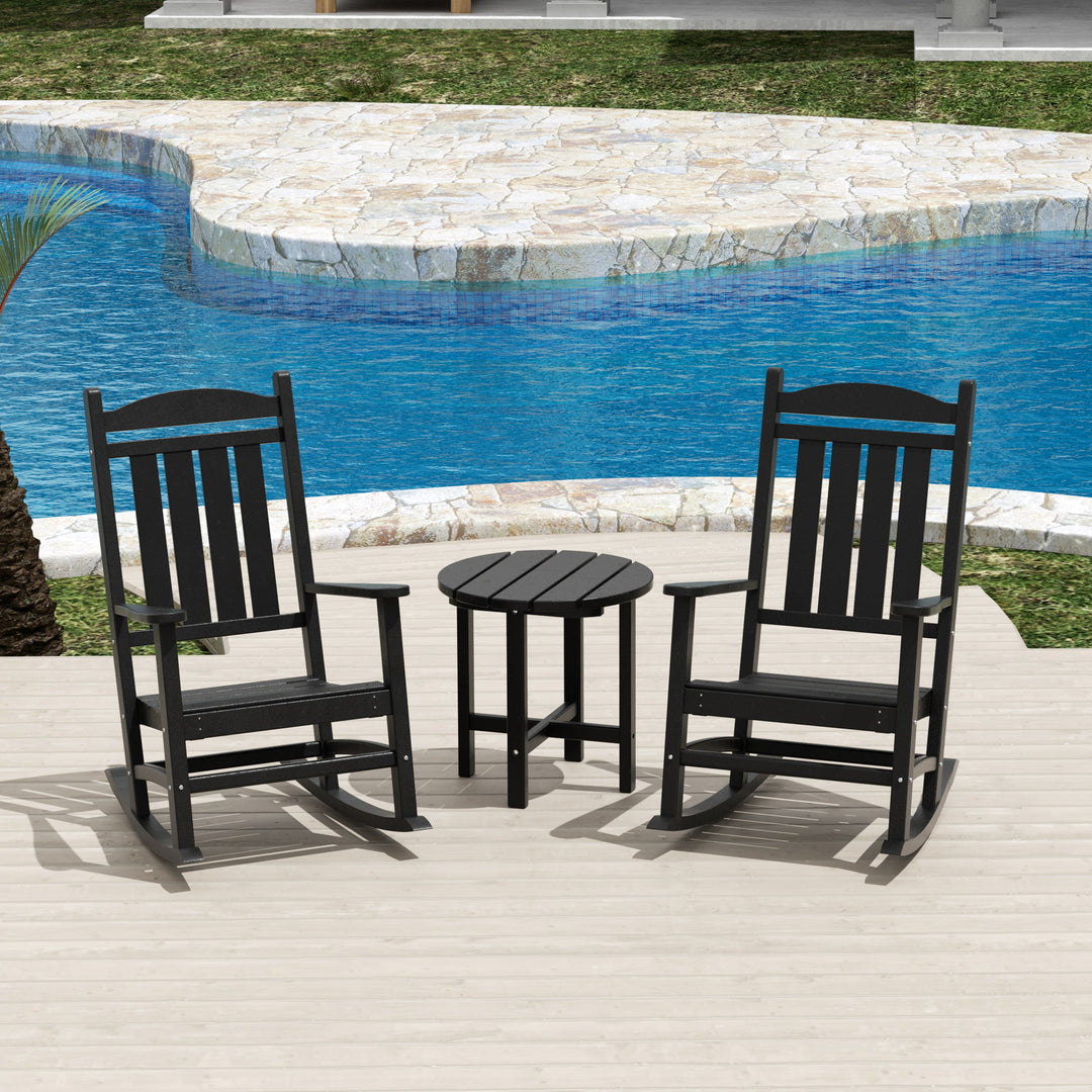 Malibu 3-Piece Outdoor Patio Porch Rocking Chair with Side Table Set