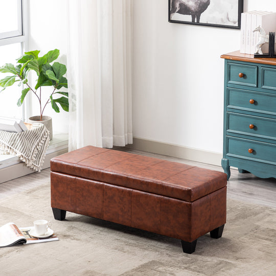 Jake 42" Inch Faux Leather Storage Ottoman Bench