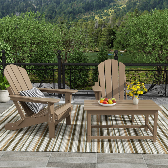 Malibu Outdoor Folding Poly Adirondack Chair with Coffee Table 3 Pieces Set