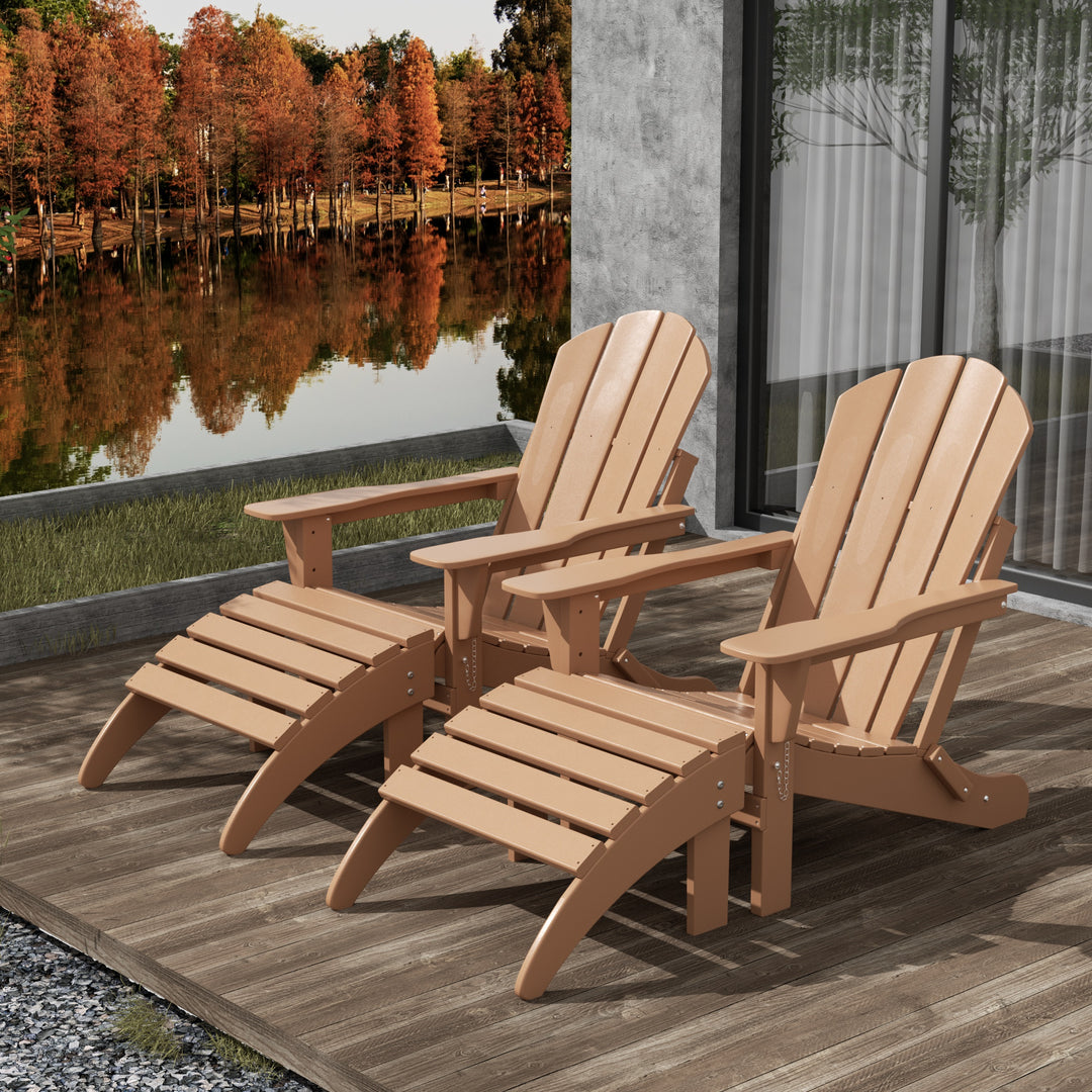 Malibu 4-Piece Classic Folding Adirondack Chair with Ottoman Set