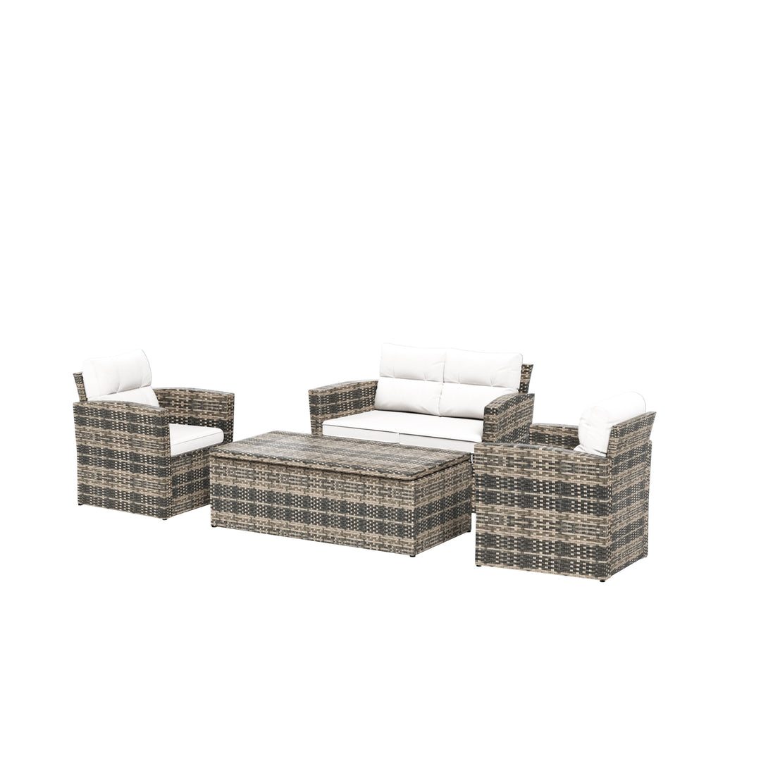 Helio 4-Piece Brown Wicker Conversation Sofa Set with Cushions