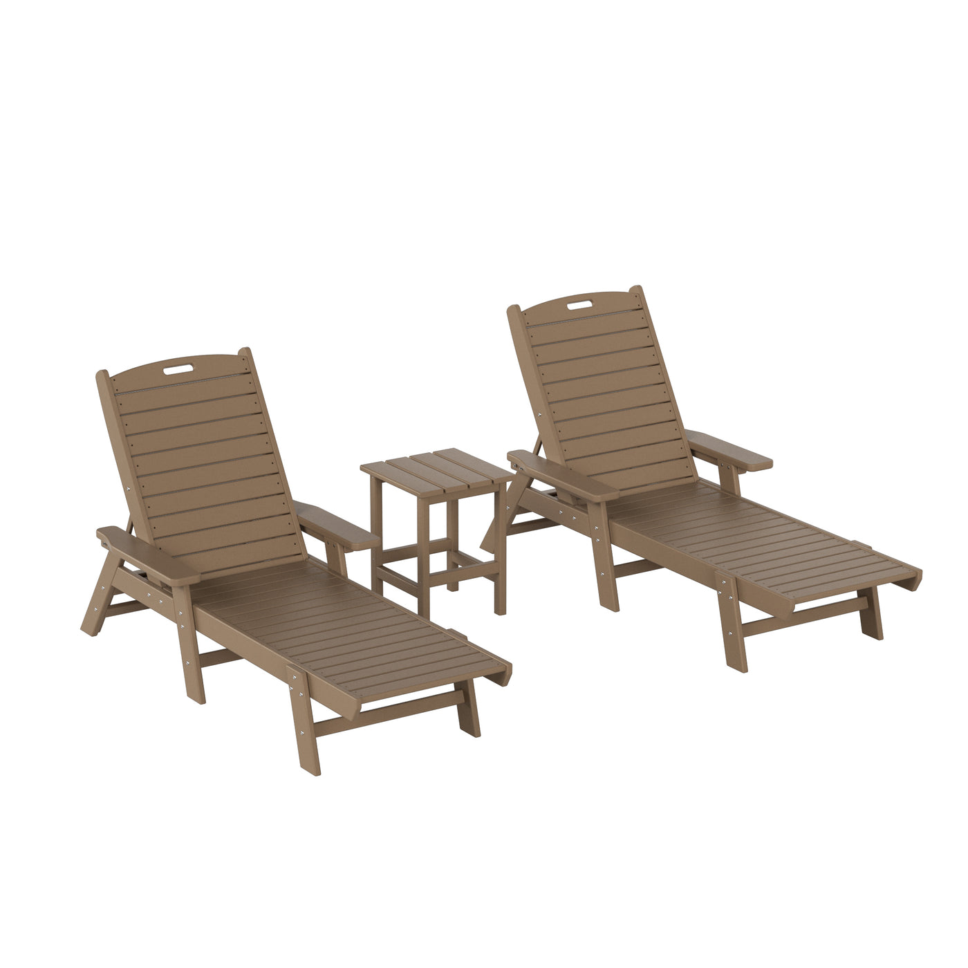 Malibu 3-Piece Adirondack Outdoor Chaise Lounge with Side Table Set