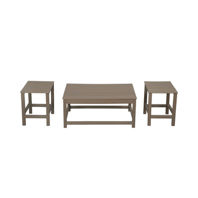 Malibu 3 Pieces Outdoor Poly Adirondack Coffee Table and Side Table Set